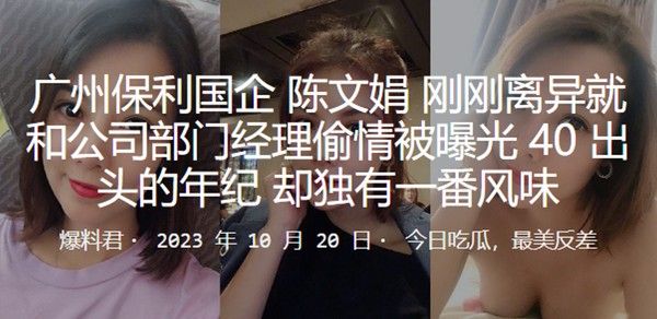广州保利国企刚刚离异就和公司部门经理偷情被曝光