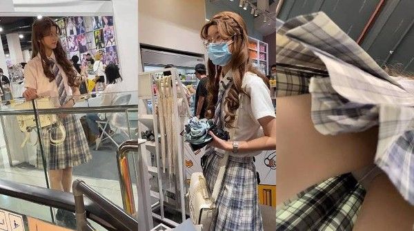 裙底偷窥 肉丝JK小姐姐逛展 从展厅拍到商场