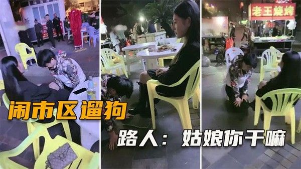 闹市区遛狗把路人给看傻了 纷纷表示牛逼