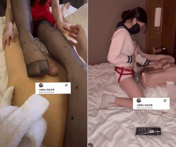 【2月最新】00后持证夫妻，偶尔分享给单男「小陈和小王的日常」《足交调教完整版》+《男女反向戴上阳具肛交》（3V） (1)