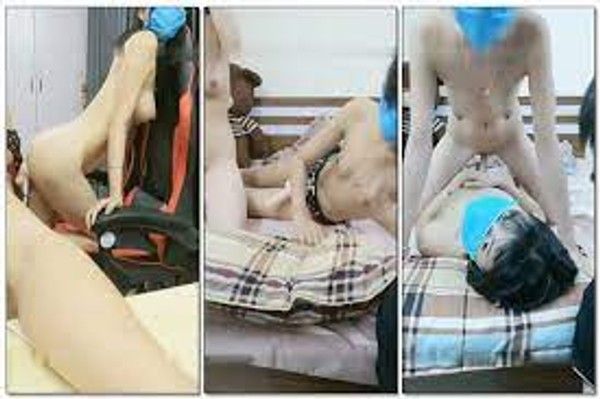 越南姐妹双女战嫩妹子戴上假屌抽插，站立后人上位骑坐后入猛操